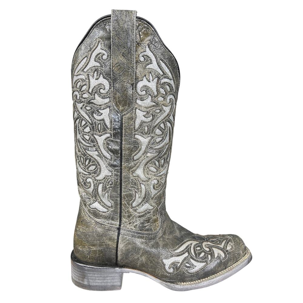 J.B. Dillon Women’s Reserve Olive Silver Inlay Western Cowgirl Boot Size US 9 B